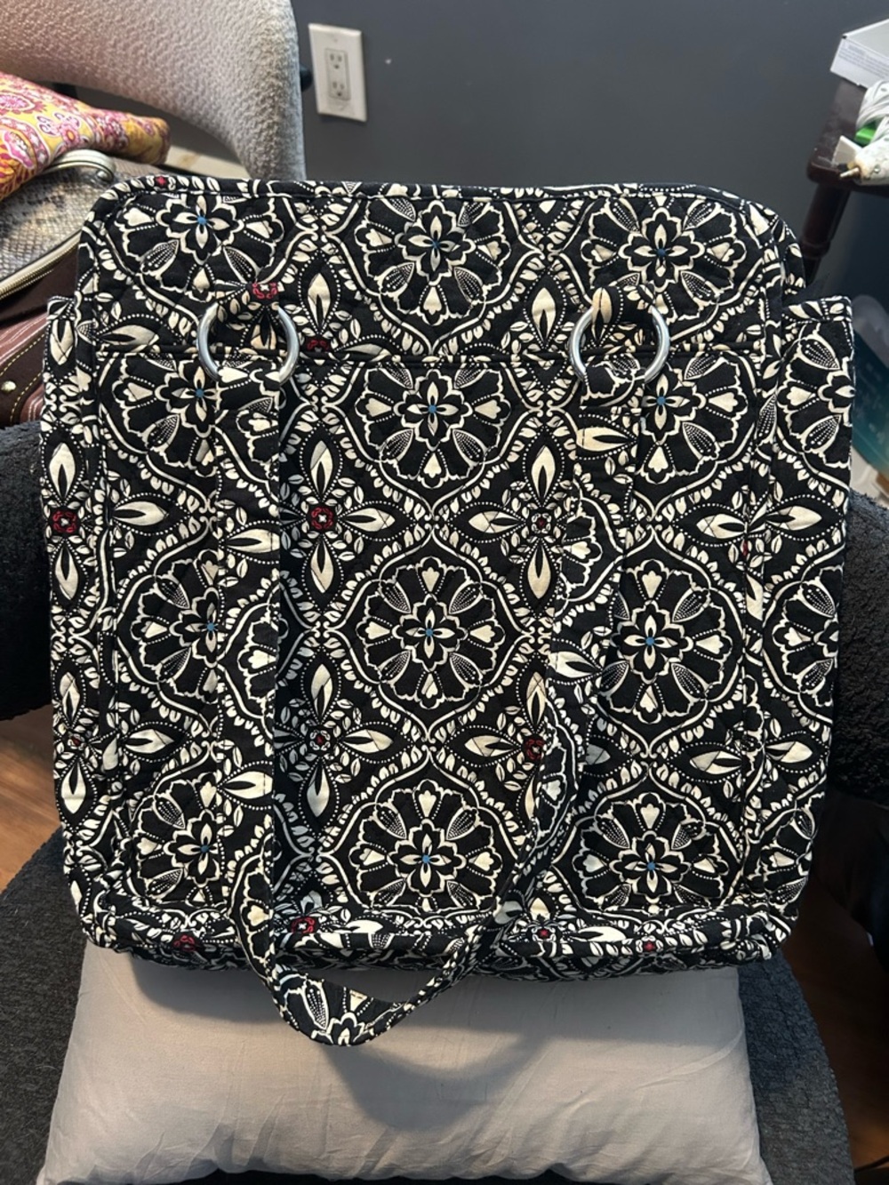 Vera Bradley Barcelona Black & White Geo Floral Quilted Tote - Picture 2 of 7